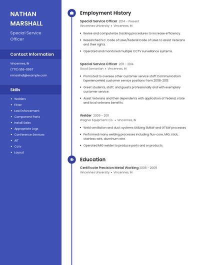 Special Service Officer Resume