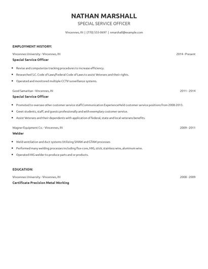 Special Service Officer Resume