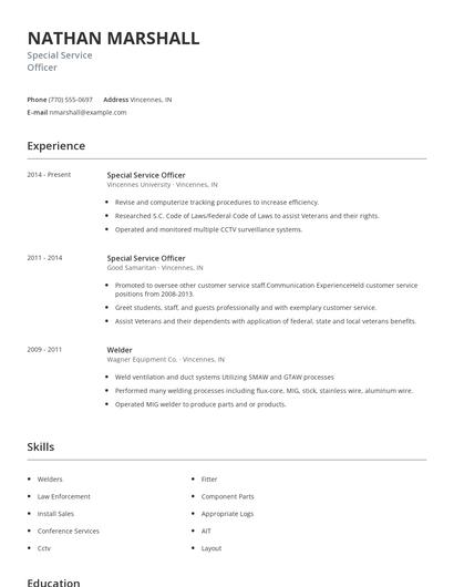 Special Service Officer Resume