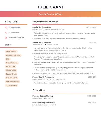 Special Service Officer Resume