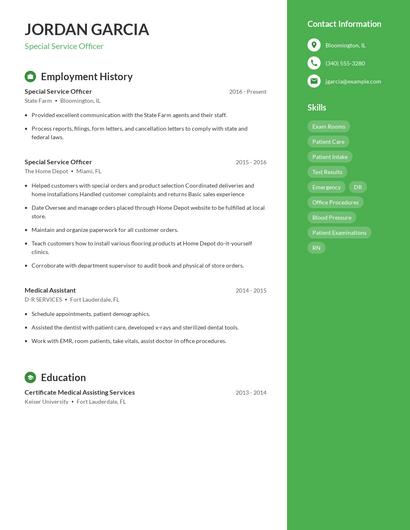 Special Service Officer Resume
