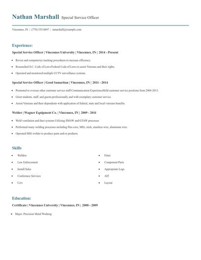 Special Service Officer Resume