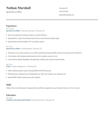 Special Service Officer Resume