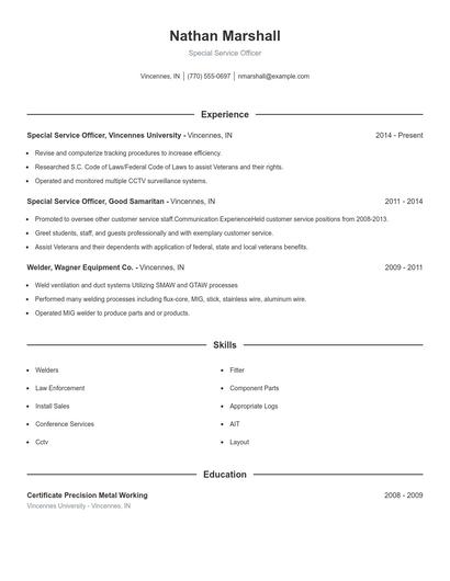 Special Service Officer Resume