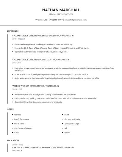 Special Service Officer Resume