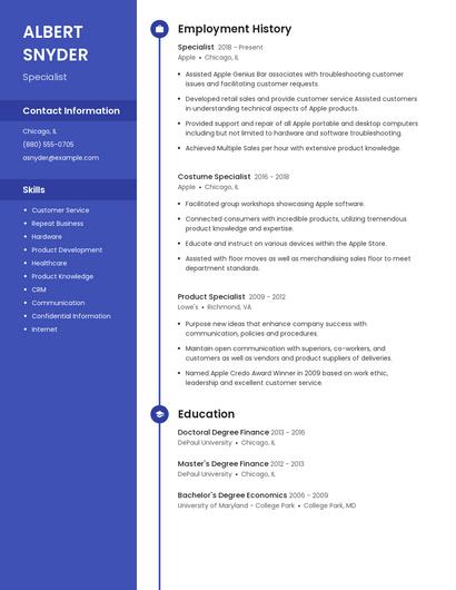 Specialist Resume