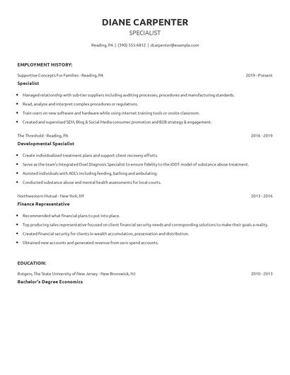 Specialist Resume