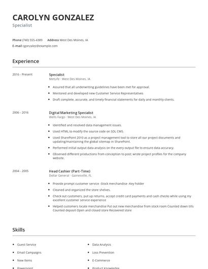 Specialist Resume