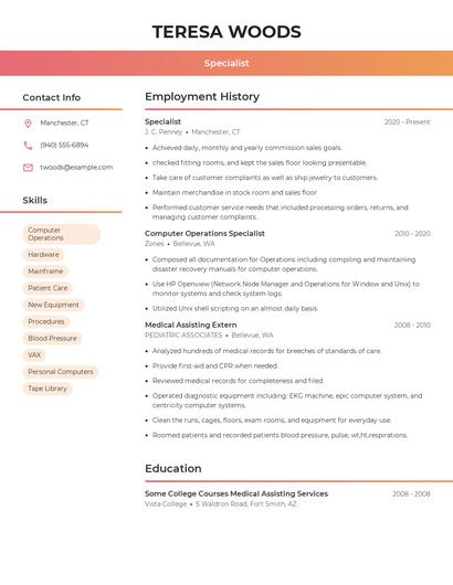 Specialist Resume