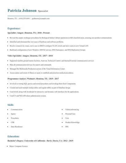 Specialist Resume