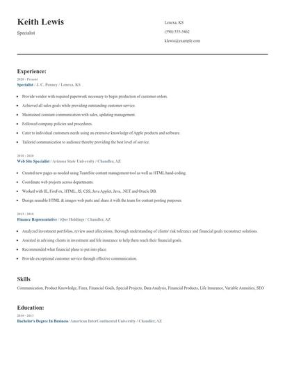 Specialist Resume