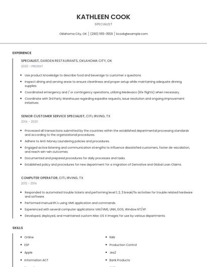 Specialist Resume