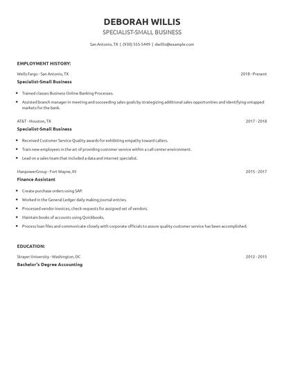 Specialist-Small Business Resume