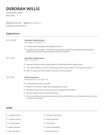Specialist-Small Business Resume
