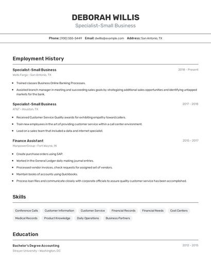 Specialist-Small Business Resume