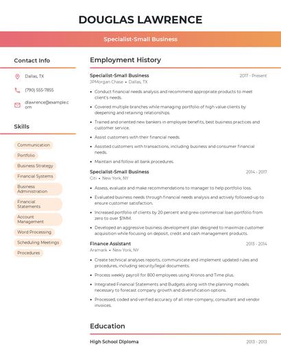 Specialist-Small Business Resume