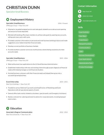Specialist-Small Business Resume