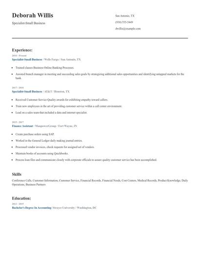 Specialist-Small Business Resume