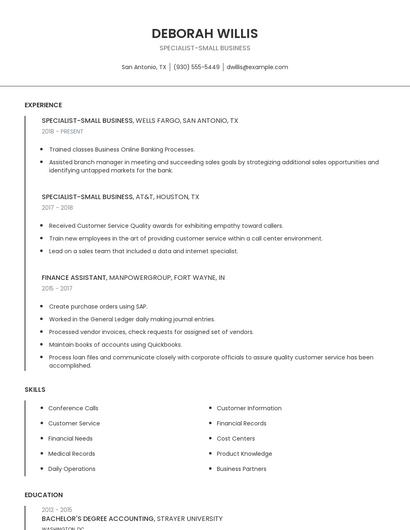 Specialist-Small Business Resume