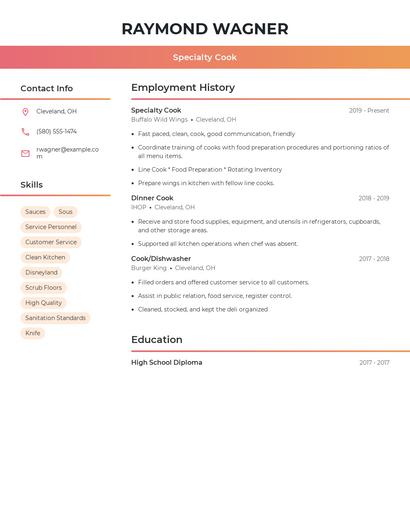 Specialty Cook Resume