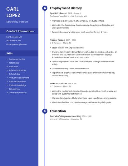 Specialty Person Resume