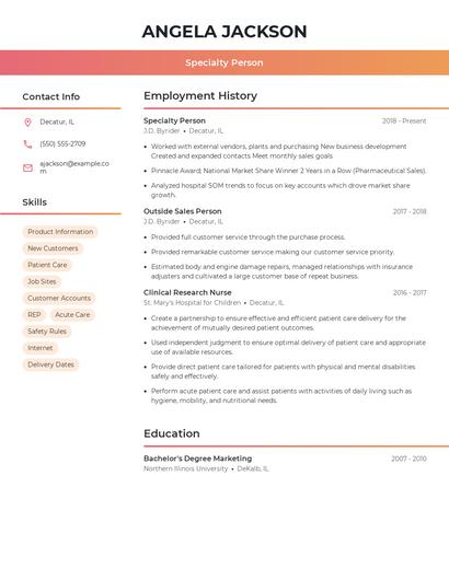 Specialty Person Resume