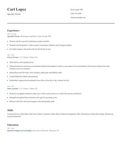 Specialty Person Resume