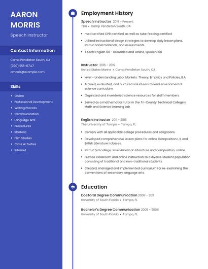 Speech Instructor Resume