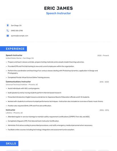 Speech Instructor Resume