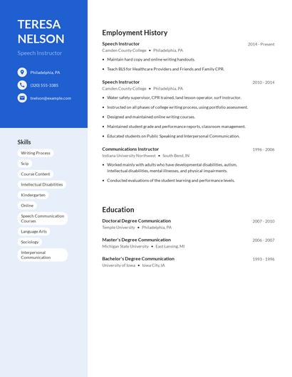 Speech Instructor Resume