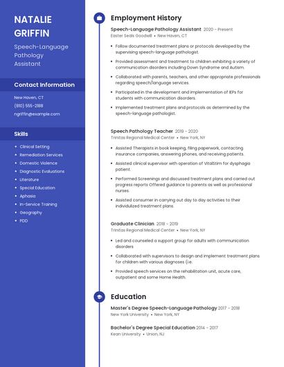 Speech-Language Pathology Assistant Resume