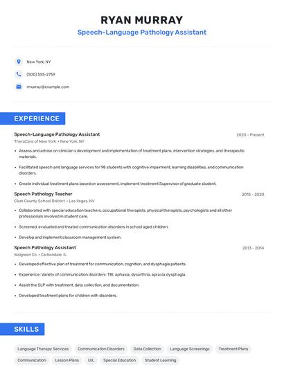 Speech-Language Pathology Assistant Resume