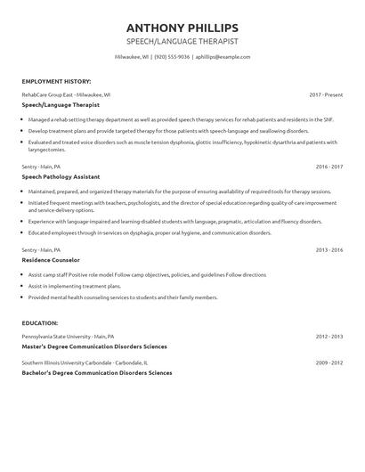 Speech/Language Therapist Resume
