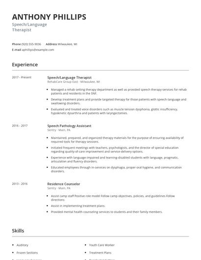 Speech/Language Therapist Resume