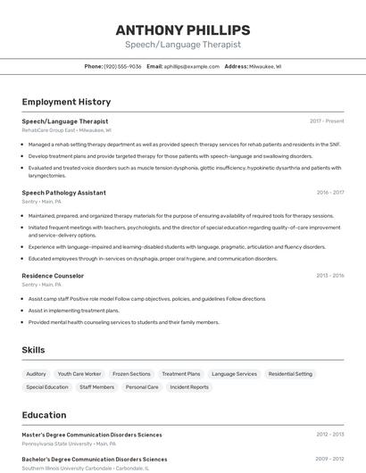 Speech/Language Therapist Resume
