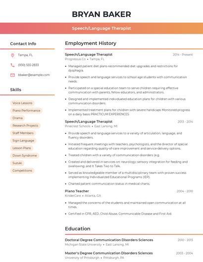 Speech/Language Therapist Resume