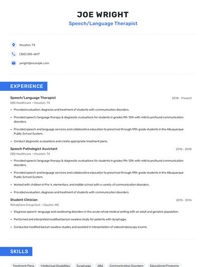 Speech/Language Therapist Resume