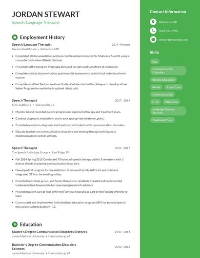Speech/Language Therapist Resume