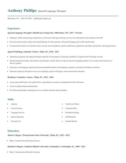 Speech/Language Therapist Resume