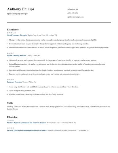 Speech/Language Therapist Resume