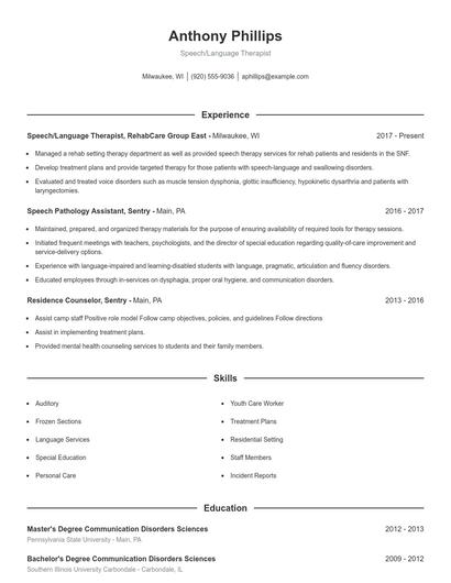 Speech/Language Therapist Resume