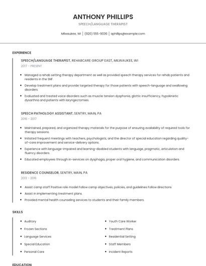 Speech/Language Therapist Resume