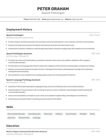 Speech Pathologist Resume