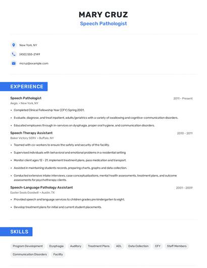 Speech Pathologist Resume