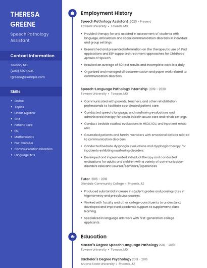 Speech Pathology Assistant Resume