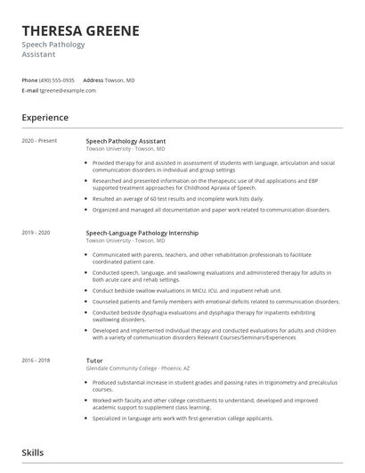 Speech Pathology Assistant Resume