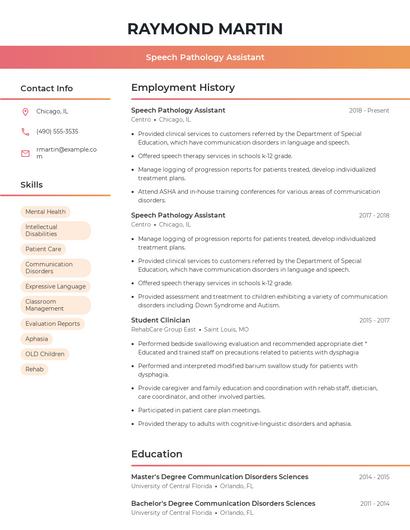 Speech Pathology Assistant Resume