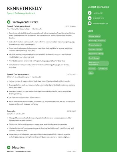 Speech Pathology Assistant Resume