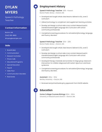 Speech Pathology Teacher Resume