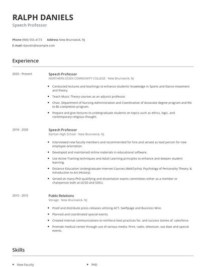 Speech Professor Resume